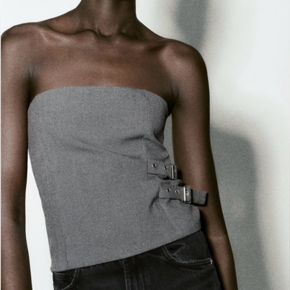 Zara Gray Strapless Buckled Top
